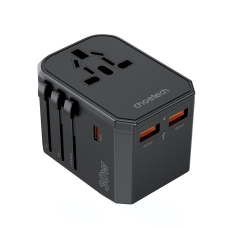 Choetech PD6041 USB-C / USB-A PD 30W kelioninis įkroviklis su 4 kištukais (US / EU / UK / AU) – juodas