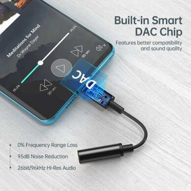 Choetech AUX003 USB-C / DC 3.5mm audio adapter - Juodas 5 Choetech AUX003 USB-C / DC 3.5mm audio adapter - Juodas 5