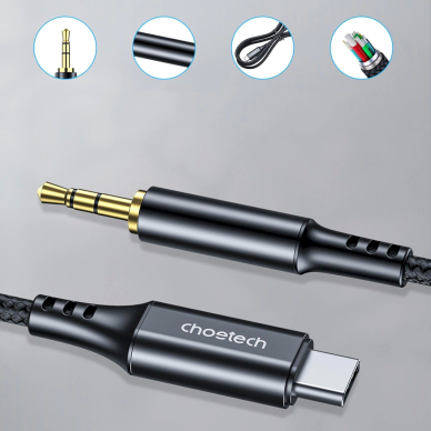 Choetech AUX006 USB-C / mini jack 3.5 mm kabelis 1 m – juodas 2 Choetech AUX006 USB-C / mini jack 3.5 mm kabelis 1 m – juodas 2