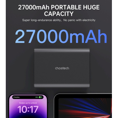 Choetech B635BK USB-A / USB-C Powerbank 22.5W 27000mAh – juodas 3