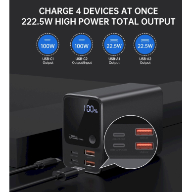 Choetech B635BK USB-A / USB-C Powerbank 22.5W 27000mAh – juodas 4