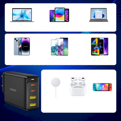 Choetech charger GaN 140W 4 ports (2x USB C, 2x USB) black (PD6005) 7 Choetech charger GaN 140W 4 ports (2x USB C, 2x USB) black (PD6005) 7