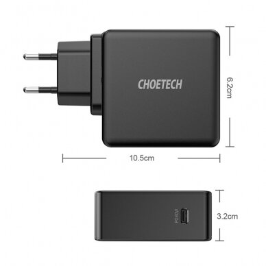 Įkroviklis Choetech USB Type C PD 60W 3A Juodas (Q4004-EU) 11