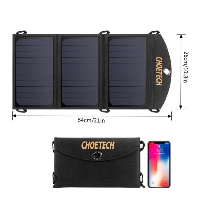 Sulankstomas Saulės Įkroviklis Choetech Foldable Solar Charger 19W 2x USB 2,4A Juodas (SC001) 4