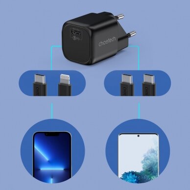 Įkroviklis Choetech GaN USB charger Type C PD 30W (PD5007) Juodas 4 Įkroviklis Choetech GaN USB charger Type C PD 30W (PD5007) Juodas 4