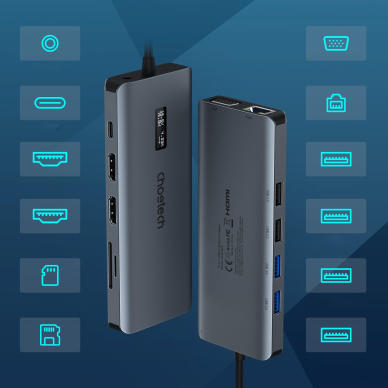 Choetech multifunctional HUB with display 12in1 USB-C to USB-C / USB-A / HDMI / VGA / AUX / SD / TF Pilkas (HUB-M26) 8 Choetech multifunctional HUB with display 12in1 USB-C to USB-C / USB-A / HDMI / VGA / AUX / SD / TF Pilkas (HUB-M26) 8