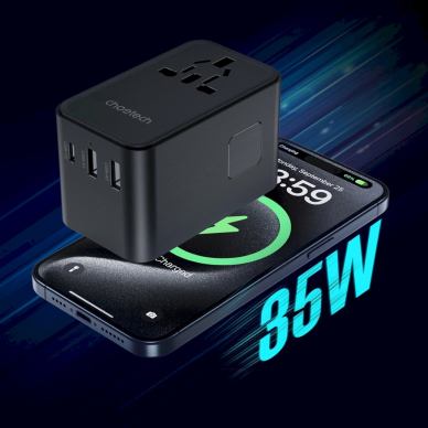 Choetech PD5020 35W kelioninis adapteris EU/US/AUS/UK su integruotu USB-C kabeliu – juodas 3