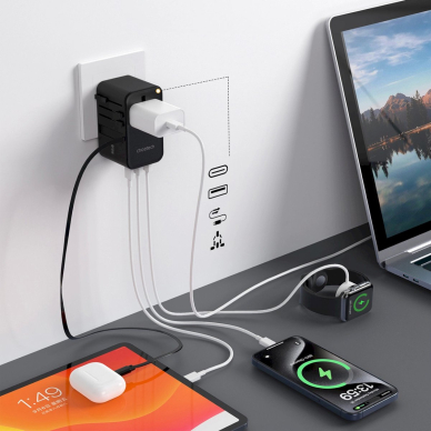 Choetech PD5020 35W kelioninis adapteris EU/US/AUS/UK su integruotu USB-C kabeliu – juodas 4