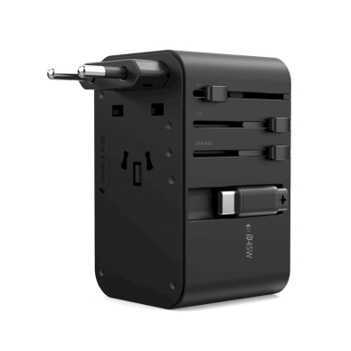 Choetech PD5021 45W kelioninis adapteris EU/US/AUS/UK su integruotu USB-C kabeliu – juodas 1