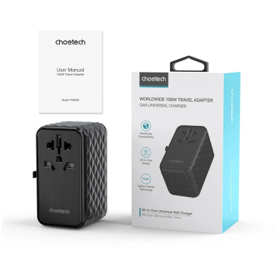 Choetech PD6028 kelioninis adapteris EU/US/AUS/UK 2x USB-C + 2x USB-A 100W – juodas 2