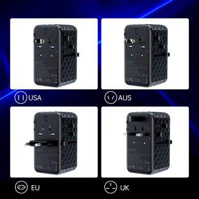 Choetech PD6028 kelioninis adapteris EU/US/AUS/UK 2x USB-C + 2x USB-A 100W – juodas 4