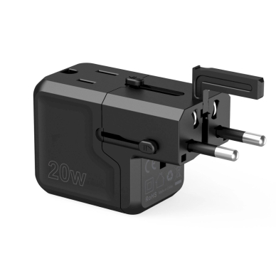Choetech PD6038 USB-C / USB-A PD 20W kelioninis įkroviklis (USA / EU / UK / AU) – juodas 10