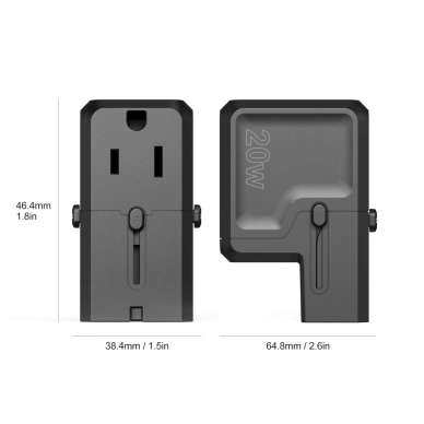 Choetech PD6038 USB-C / USB-A PD 20W kelioninis įkroviklis (USA / EU / UK / AU) – juodas 11