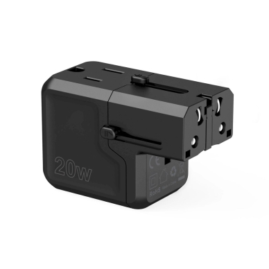 Choetech PD6038 USB-C / USB-A PD 20W kelioninis įkroviklis (USA / EU / UK / AU) – juodas 6