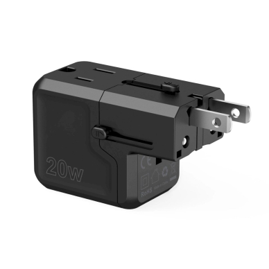 Choetech PD6038 USB-C / USB-A PD 20W kelioninis įkroviklis (USA / EU / UK / AU) – juodas 7