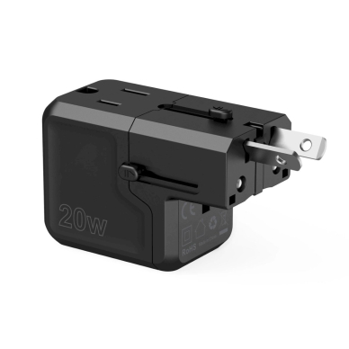 Choetech PD6038 USB-C / USB-A PD 20W kelioninis įkroviklis (USA / EU / UK / AU) – juodas 8