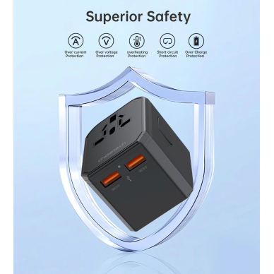 Choetech PD6041 USB-C / USB-A PD 30W kelioninis įkroviklis su 4 kištukais (US / EU / UK / AU) – juodas 8