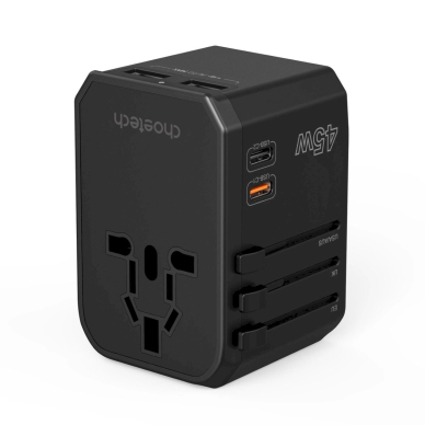 Choetech PD6045 USB-C / USB-A 45W GaN kelioninis įkroviklis su US / EU / UK / AU kištukais – juodas 2