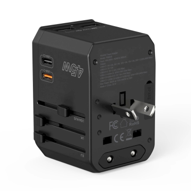 Choetech PD6045 USB-C / USB-A 45W GaN kelioninis įkroviklis su US / EU / UK / AU kištukais – juodas 7