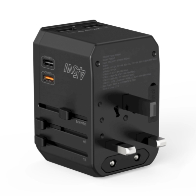 Choetech PD6045 USB-C / USB-A 45W GaN kelioninis įkroviklis su US / EU / UK / AU kištukais – juodas 8