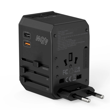 Choetech PD6045 USB-C / USB-A 45W GaN kelioninis įkroviklis su US / EU / UK / AU kištukais – juodas 9