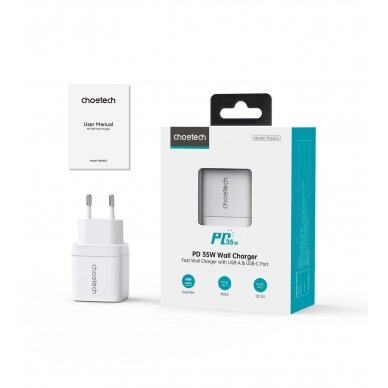 Choetech PD6052 USB-C USB-A PD 35W GaN wall Įkroviklis display - baltas 3 Choetech PD6052 USB-C USB-A PD 35W GaN wall Įkroviklis display - baltas 3