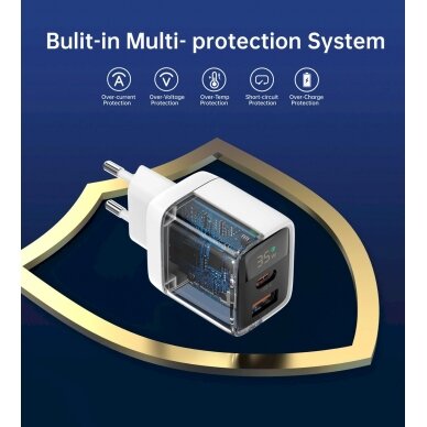 Choetech PD6052 USB-C USB-A PD 35W GaN wall Įkroviklis display - baltas 7 Choetech PD6052 USB-C USB-A PD 35W GaN wall Įkroviklis display - baltas 7