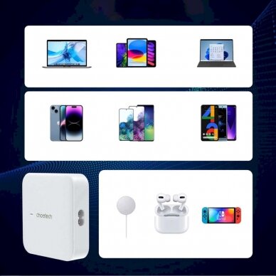 Choetech PD8008 100W GaN fast Įkroviklis 2x USB-A / 2x USB-C - baltas 5 Choetech PD8008 100W GaN fast Įkroviklis 2x USB-A / 2x USB-C - baltas 5