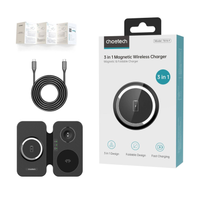 Choetech T616-F 3in1 belaidis įkroviklis suderinamas su Apple ir Samsung įrenginiais – juodas 2