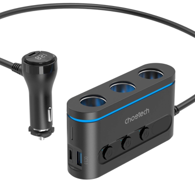 Choetech TC0021 automobilinis įkroviklis 2x USB-C PD + 1x USB-A + 3x cigarečių lizdai – juodas 1