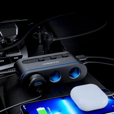 Choetech TC0021 automobilinis įkroviklis 2x USB-C PD + 1x USB-A + 3x cigarečių lizdai – juodas 3