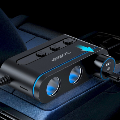 Choetech TC0021 automobilinis įkroviklis 2x USB-C PD + 1x USB-A + 3x cigarečių lizdai – juodas 5