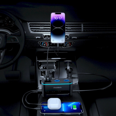 Choetech TC0021 automobilinis įkroviklis 2x USB-C PD + 1x USB-A + 3x cigarečių lizdai – juodas 6
