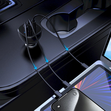 Choetech TC0024 automobilinis įkroviklis 160W 2x USB-C PD 3.1 + 1x USB-A – juodas 3