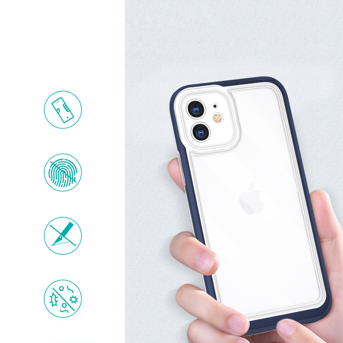 Dėklas Clear 3in1 iPhone 12 mėlynas 1 Dėklas Clear 3in1 iPhone 12 mėlynas 1