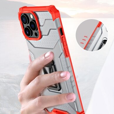 Dėklas Crystal Ring Case Kickstand Tough Rugged iPhone 11 Pro Max Raudonas 2