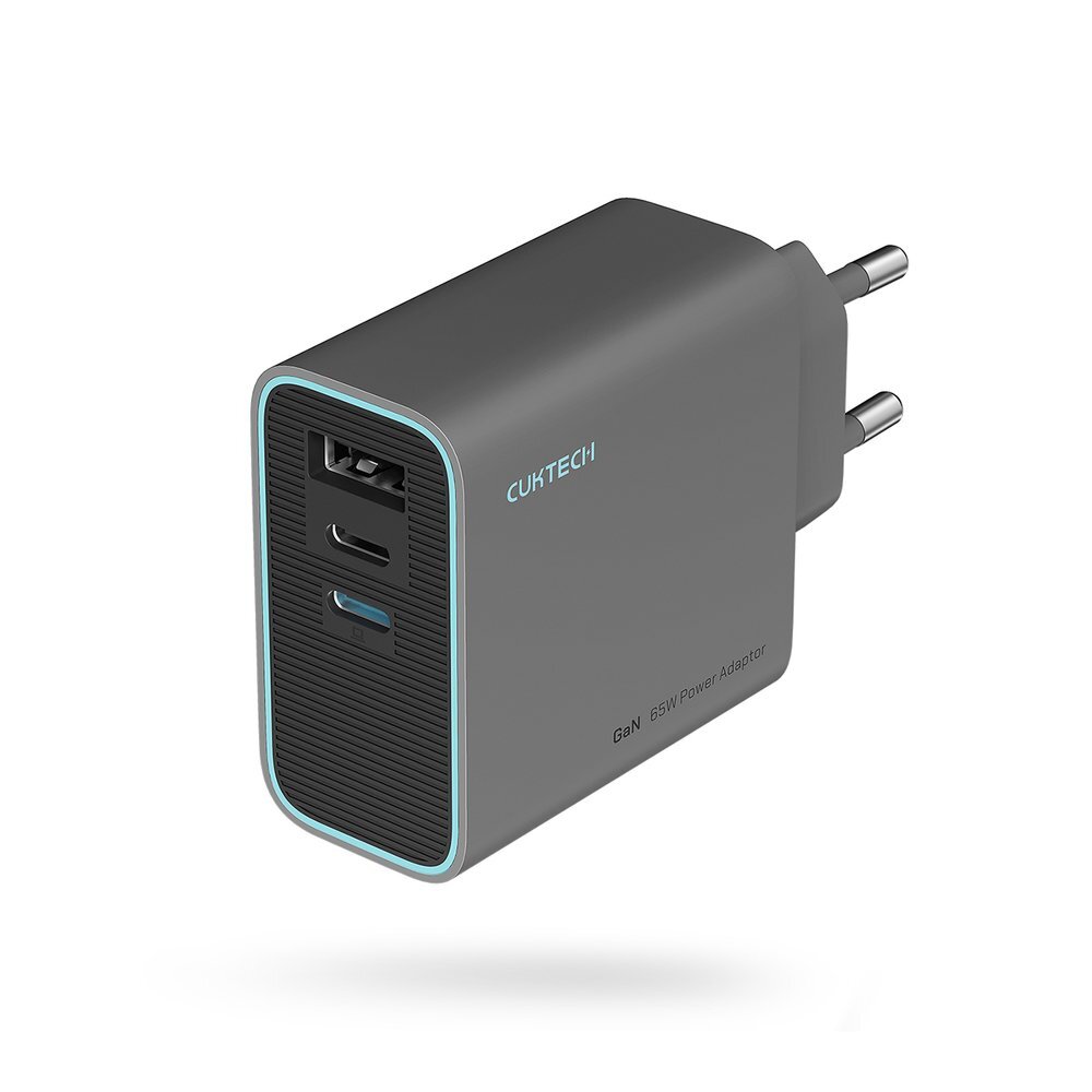 Sieninis įkroviklis Cuktech CUKAD653EUGR 65 W GaN 2 × USB-C + 1 × USB-A – pilkas