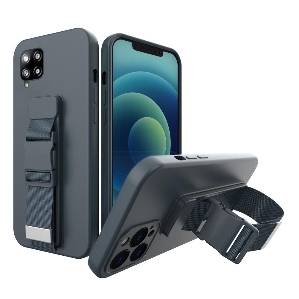 Dėklas su dirželiu Rope case gel TPU Samsung Galaxy A12 tamsiai mėlynas Dėklas su dirželiu Rope case gel TPU Samsung Galaxy A12 tamsiai mėlynas
