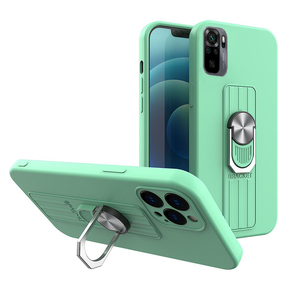 Akcija! Dėklas su žiedu Ring Case silicone Xiaomi Redmi Note 10 / Redmi Note 10S Mėtinis