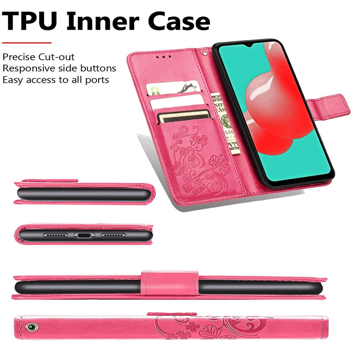 Akcija! Atverčiamas dėklas Flower Book Samsung A22 4G rožinis-raudonas  2 Akcija! Atverčiamas dėklas Flower Book Samsung A22 4G rožinis-raudonas  2