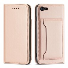 Dėklas Magnet Card Case for iPhone SE 2022 / SE 2020 / iPhone 8 / iPhone 7 Rožinis