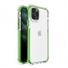 Dėklas Sutvirtintais Kampais Spring Armor clear TPU iPhone 11 Pro Max Šviesiai Žaliais Kraštais