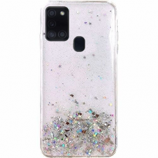 Blizgus TPU dėklas Wozinsky Star Glitter Samsung Galaxy M21 Permatomas