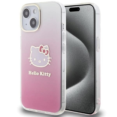 Dėklas Hello Kitty IML Gradient Electrop Kitty Head iPhone 15 - rožinis Dėklas Hello Kitty IML Gradient Electrop Kitty Head iPhone 15 - rožinis