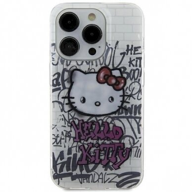 Dėklas Hello Kitty IML Kitty On Bricks Graffiti iPhone 15 - Baltas Dėklas Hello Kitty IML Kitty On Bricks Graffiti iPhone 15 - Baltas