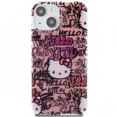 Dėklas Hello Kitty IML Tags Graffiti iPhone 15 - rožinis 2 Dėklas Hello Kitty IML Tags Graffiti iPhone 15 - rožinis 2