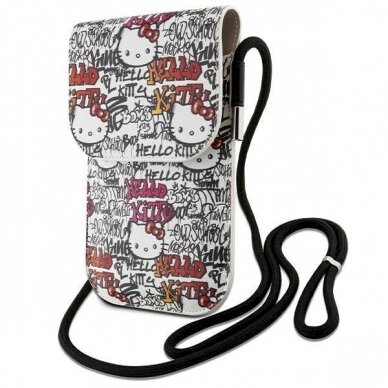 Dėklas Hello Kitty Leather Tags Graffiti Cord bag - Baltas Dėklas Hello Kitty Leather Tags Graffiti Cord bag - Baltas