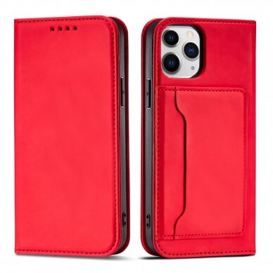 Dėklas Magnet Card Case for iPhone 12 Pro Max Raudonas 1