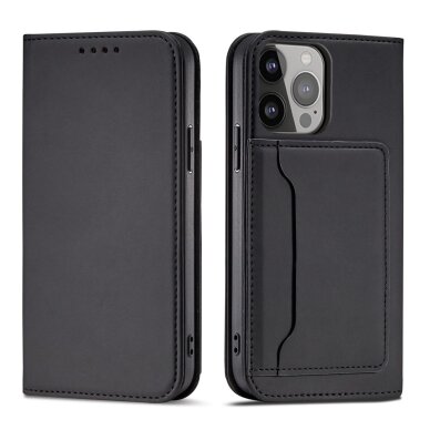 Akcija! Dėklas Magnet Card Case for iPhone 13 Pro Juodas