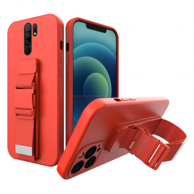 Dėklas su dirželiu Rope case gel TPU Xiaomi Redmi 9 Raudonas Dėklas su dirželiu Rope case gel TPU Xiaomi Redmi 9 Raudonas